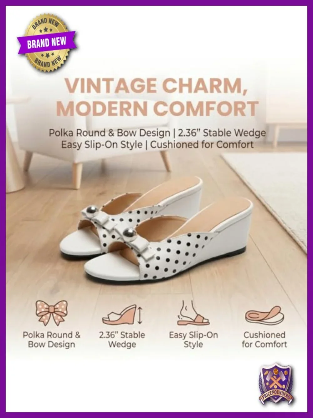 Wedge Polka Dot Sandals Bow Metal Chunky Heel Mule Slides